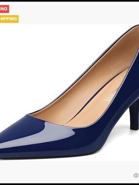 Patent Leather Pointed Toe Pumps with 2.3 Inch Low Heel for Work